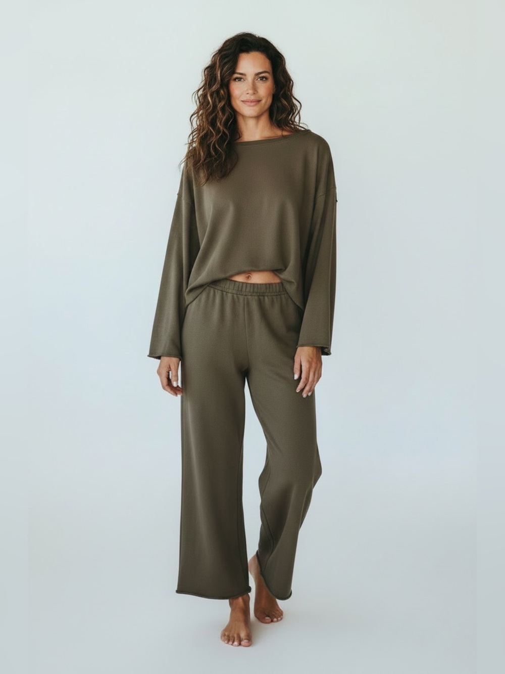 Eileen Fisher Green Organic cotton boxy sweatshirt olive green large lagenlook